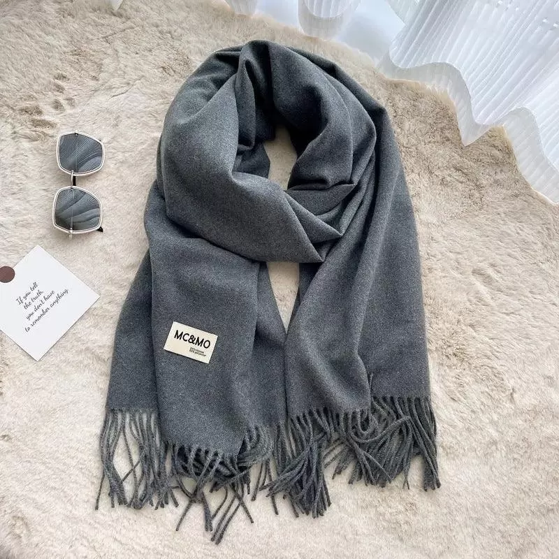 MAC049 Imitation Cashmere Solid Color Basic Tassel Scarf