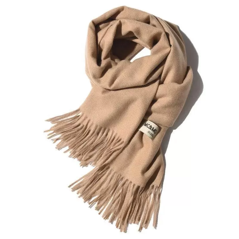 MAC049 Imitation Cashmere Solid Color Basic Tassel Scarf