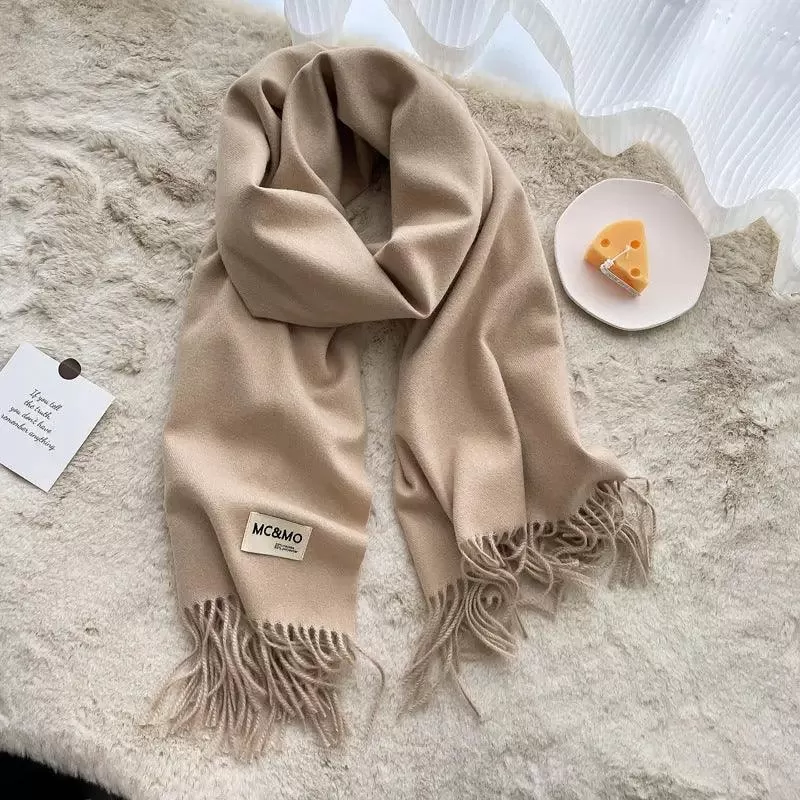 MAC049 Imitation Cashmere Solid Color Basic Tassel Scarf