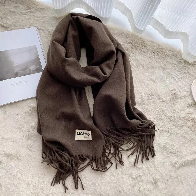 MAC049 Imitation Cashmere Solid Color Basic Tassel Scarf