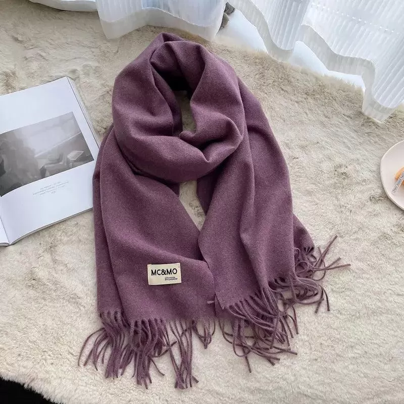 MAC049 Imitation Cashmere Solid Color Basic Tassel Scarf