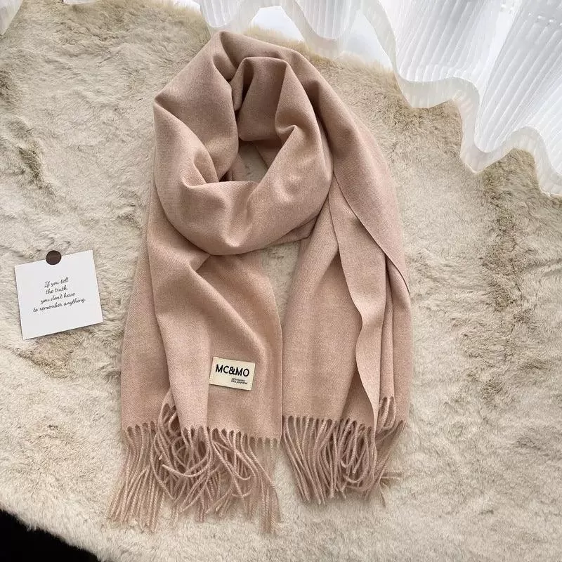 MAC049 Imitation Cashmere Solid Color Basic Tassel Scarf