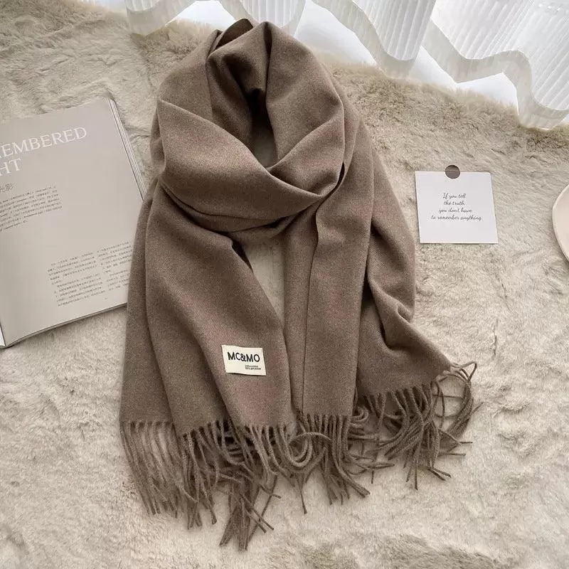 MAC049 Imitation Cashmere Solid Color Basic Tassel Scarf