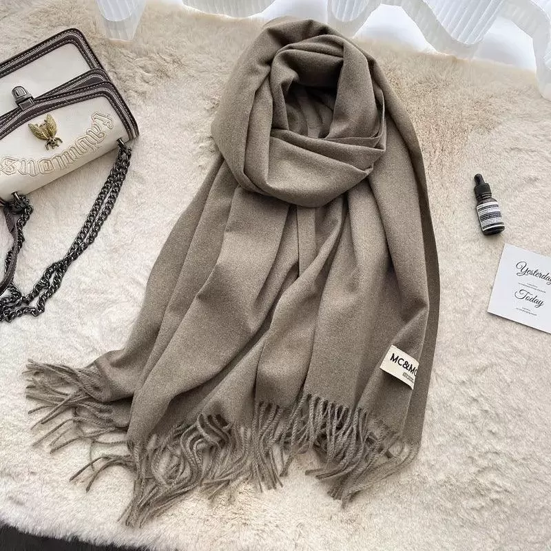 MAC049 Imitation Cashmere Solid Color Basic Tassel Scarf