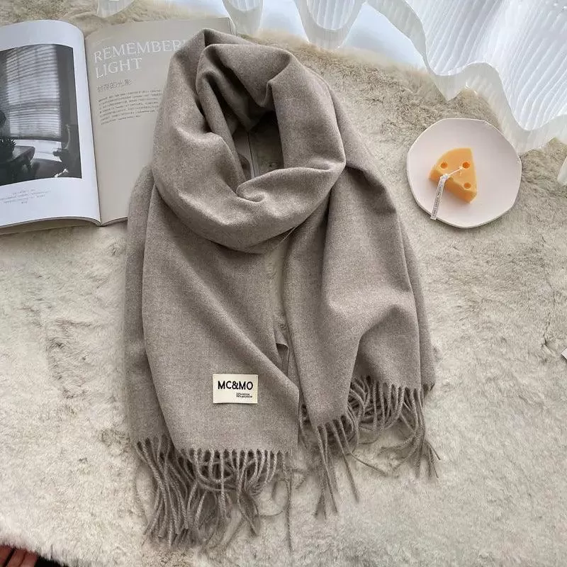 MAC049 Imitation Cashmere Solid Color Basic Tassel Scarf