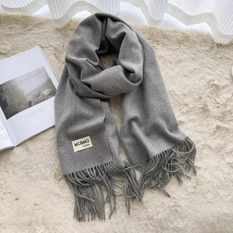 MAC049 Imitation Cashmere Solid Color Basic Tassel Scarf