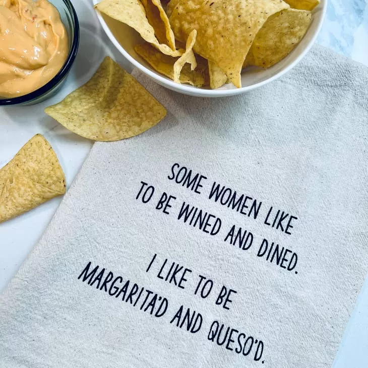 Margarita & Queso Enthusiast: Natural Cotton Tea Towel - 'Sip, Dip, Repeat