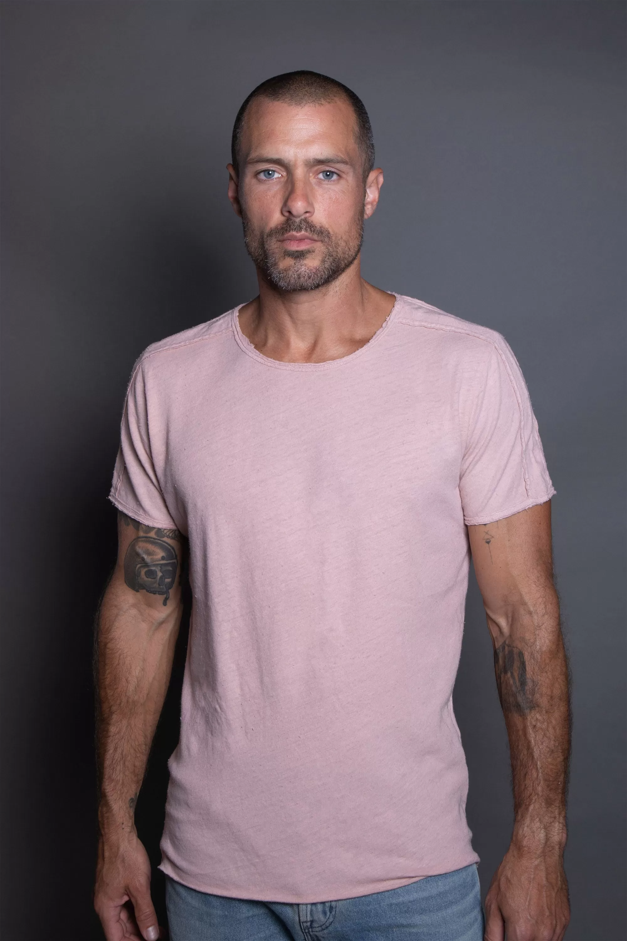 Men's Cotton Linen Patch Sleeve Tee