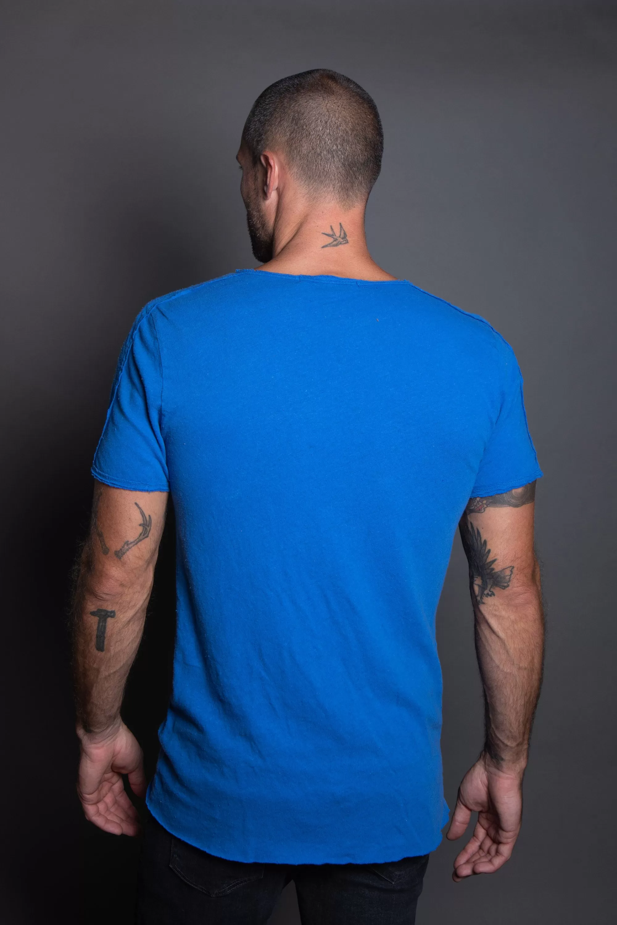 Men's Cotton Linen Patch Sleeve Tee