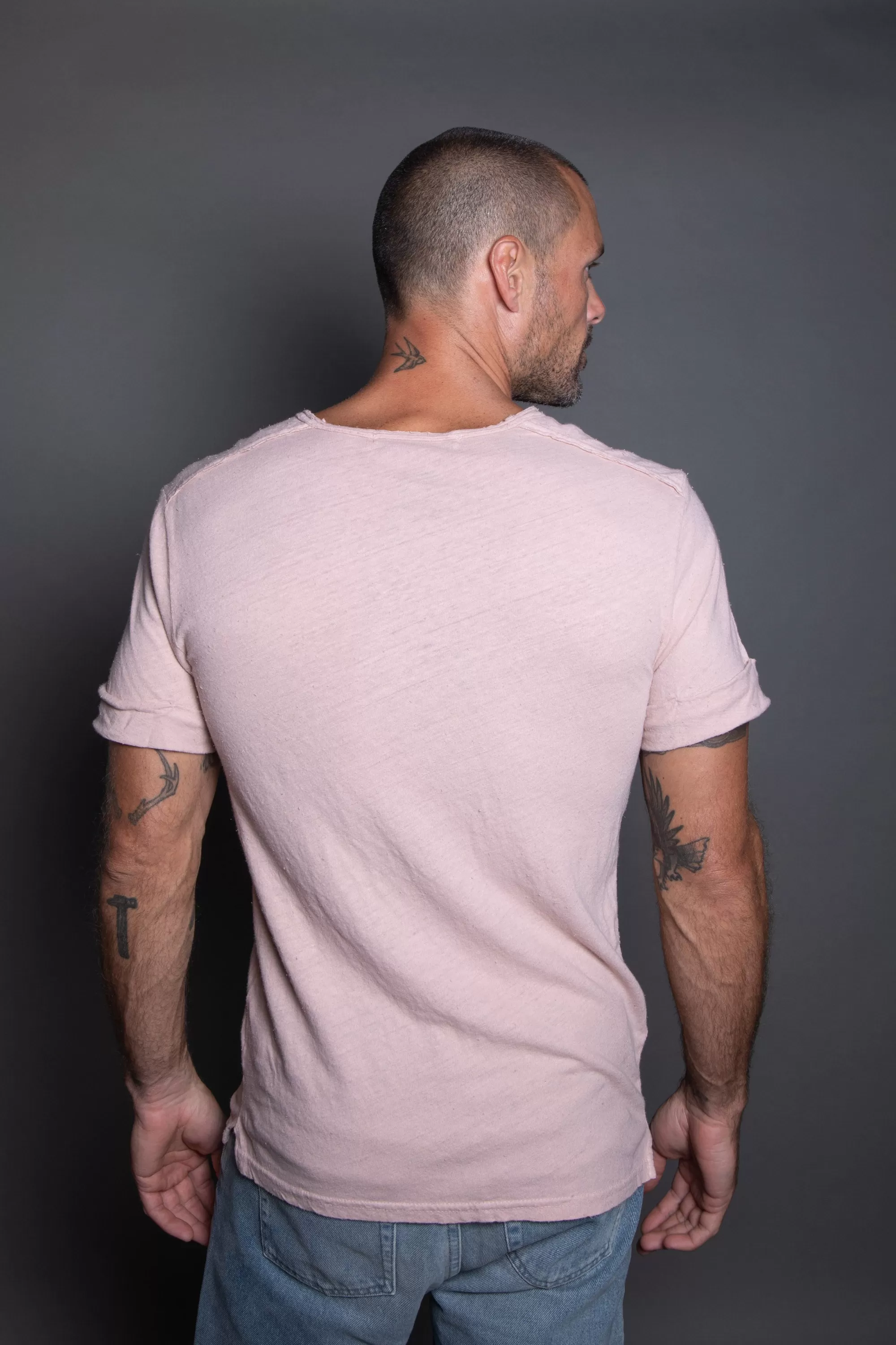 Men's Cotton Linen Patch Sleeve Tee