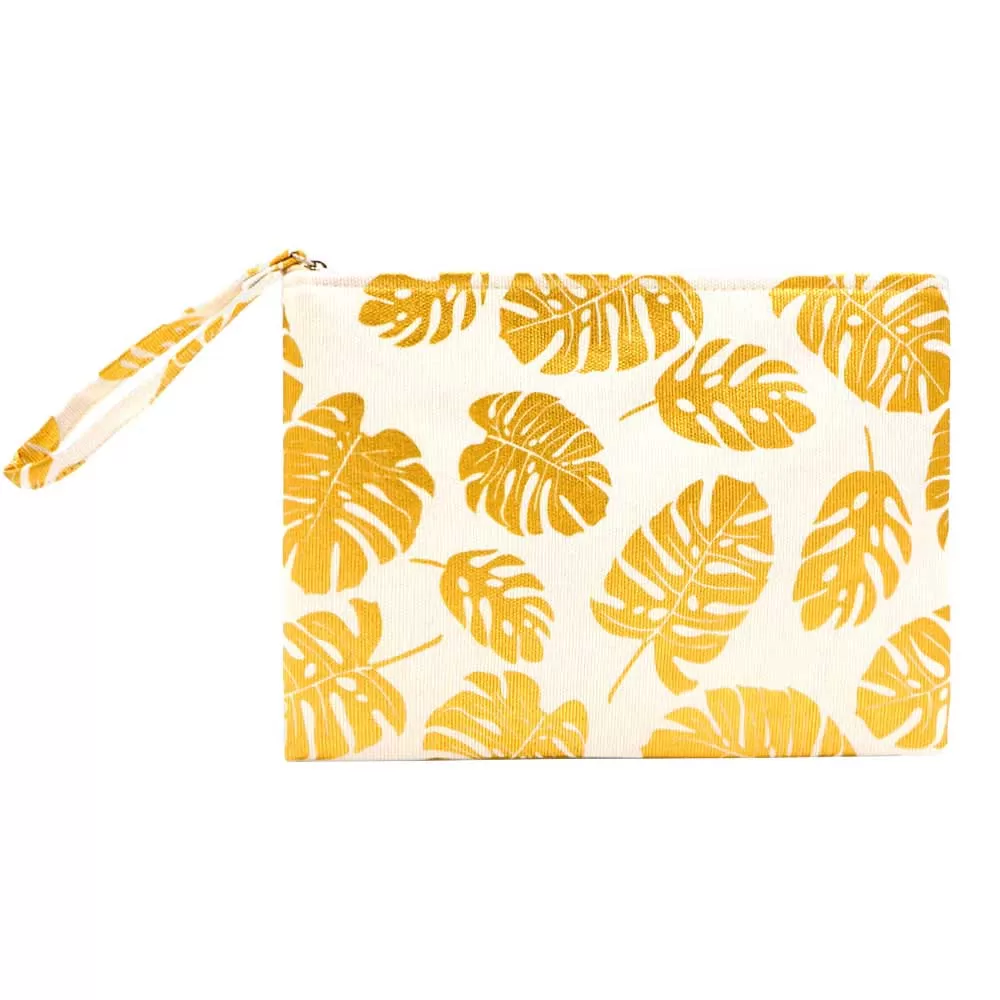 Metallic Tropical Leaf Patterned Pouch Clutch Bag