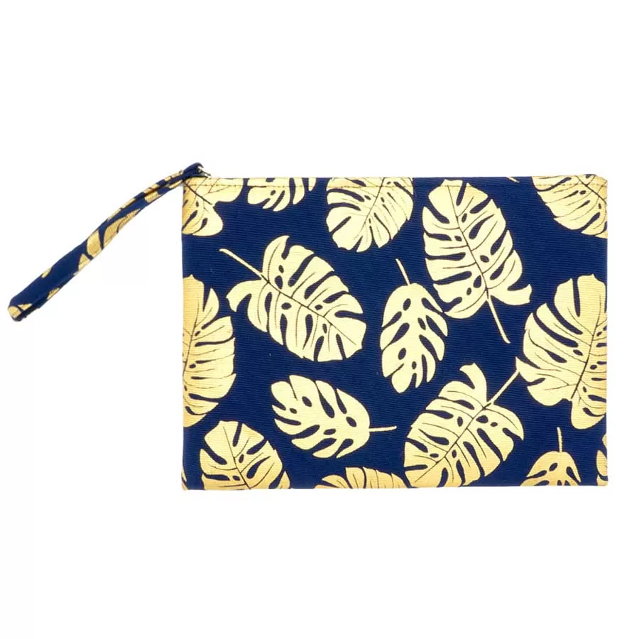 Metallic Tropical Leaf Patterned Pouch Clutch Bag