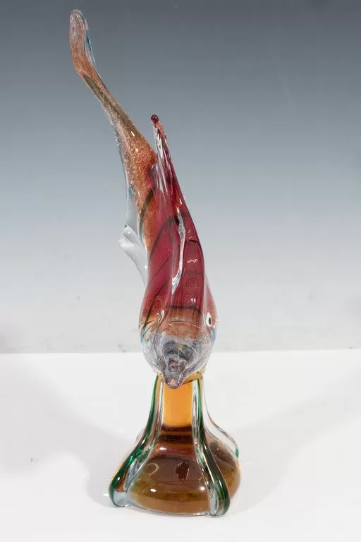 Modern Fish Sculpture in Sommerso Murano Glass with White Gold Flakes