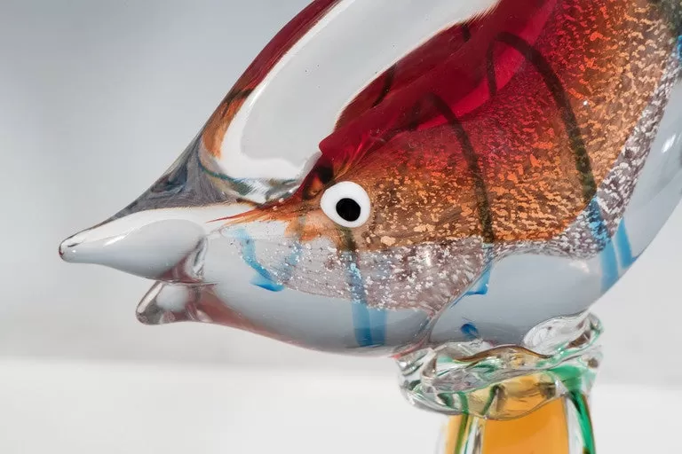 Modern Fish Sculpture in Sommerso Murano Glass with White Gold Flakes