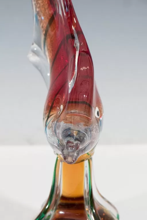 Modern Fish Sculpture in Sommerso Murano Glass with White Gold Flakes