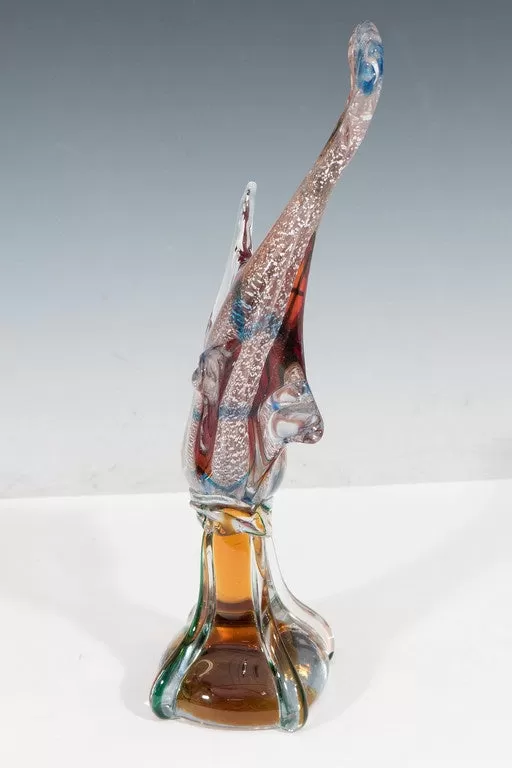 Modern Fish Sculpture in Sommerso Murano Glass with White Gold Flakes