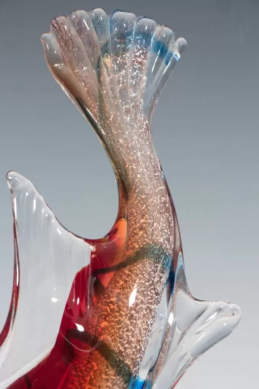 Modern Fish Sculpture in Sommerso Murano Glass with White Gold Flakes