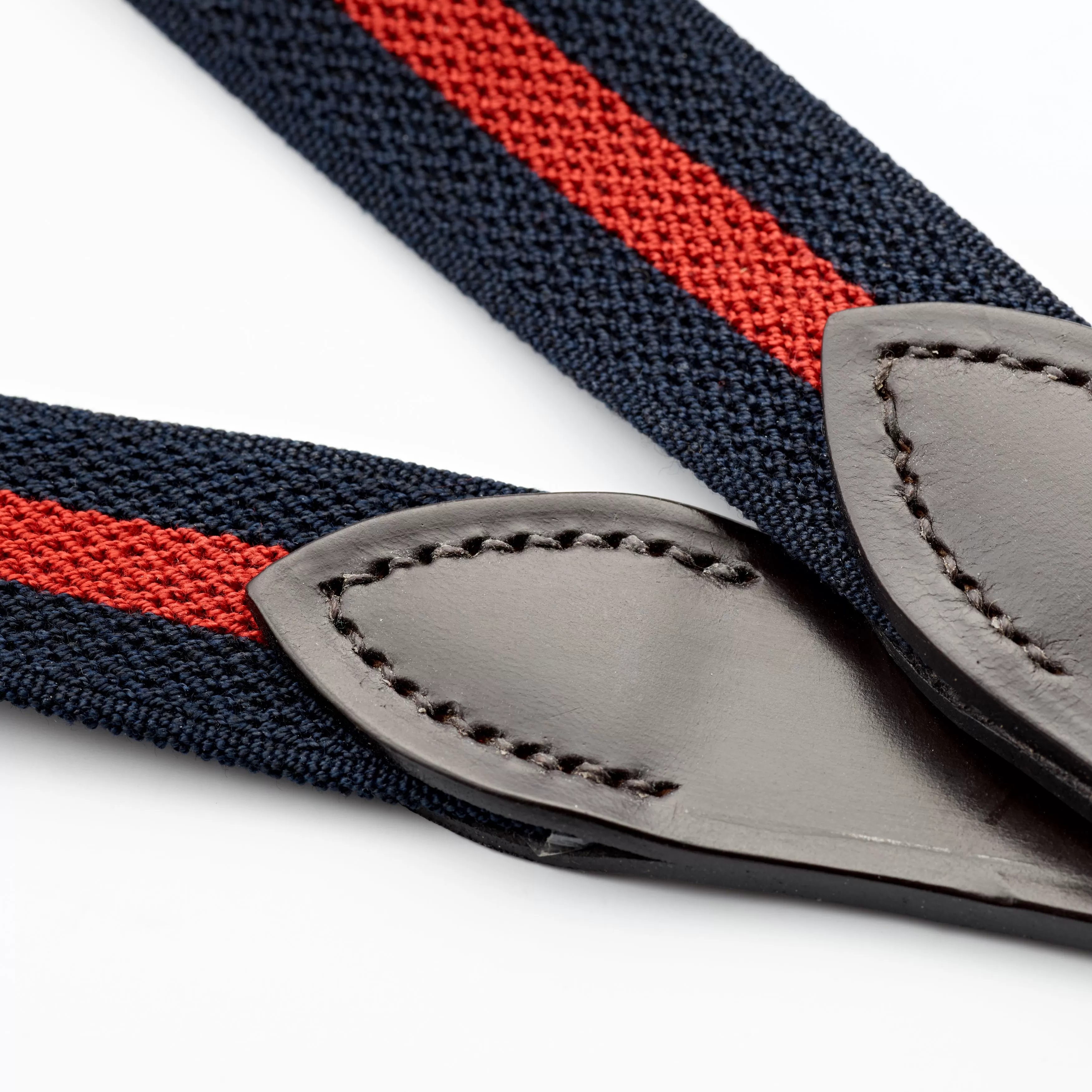 Navy and Red Stripe Belt with Dark Havana Leather