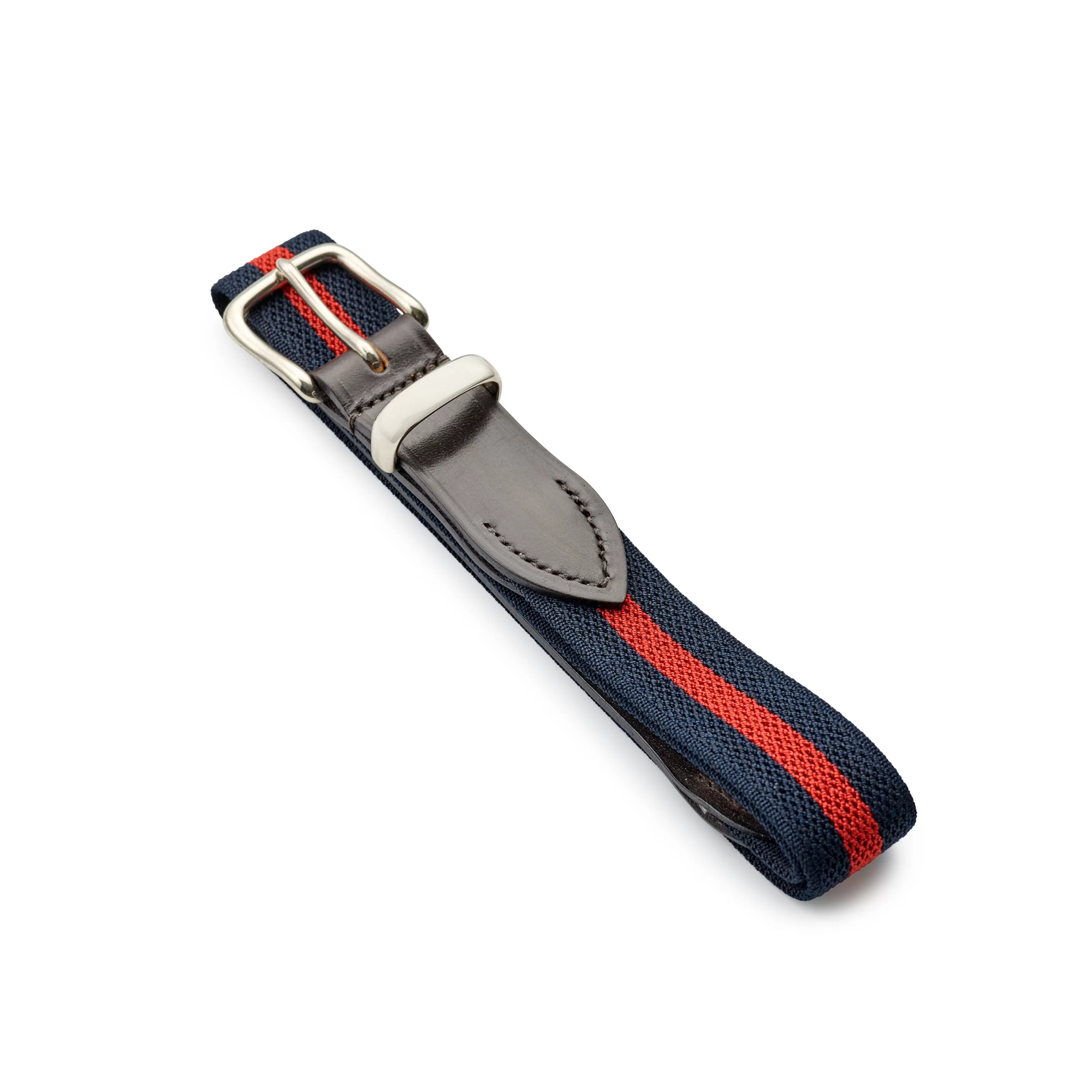 Navy and Red Stripe Belt with Dark Havana Leather