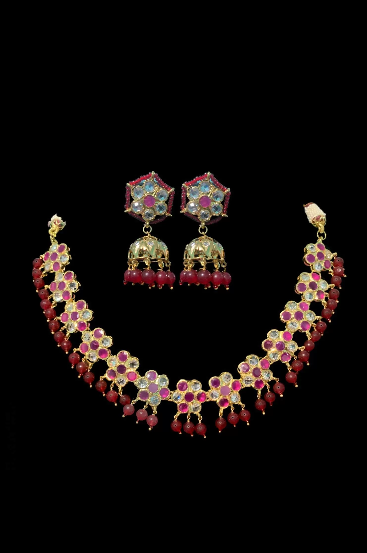 NS112  Ruby flower necklace set ( READY TO SHIP)