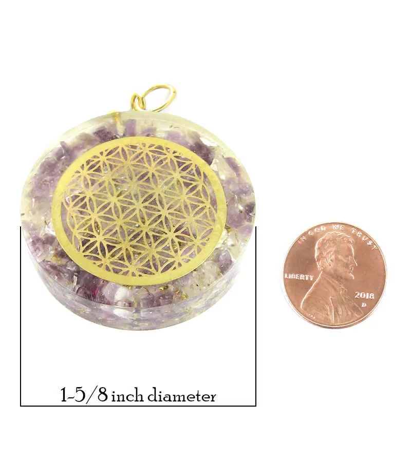 Orgone Orgonite Amethyst & Quartz Flower of Life Pendant