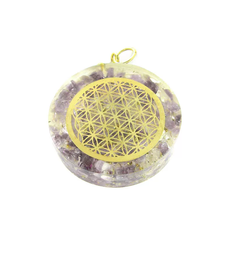 Orgone Orgonite Amethyst & Quartz Flower of Life Pendant