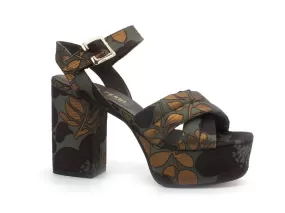 PAOLA FERRI Giselle Sandalo Tacco Plateau Flower Taupe D7407