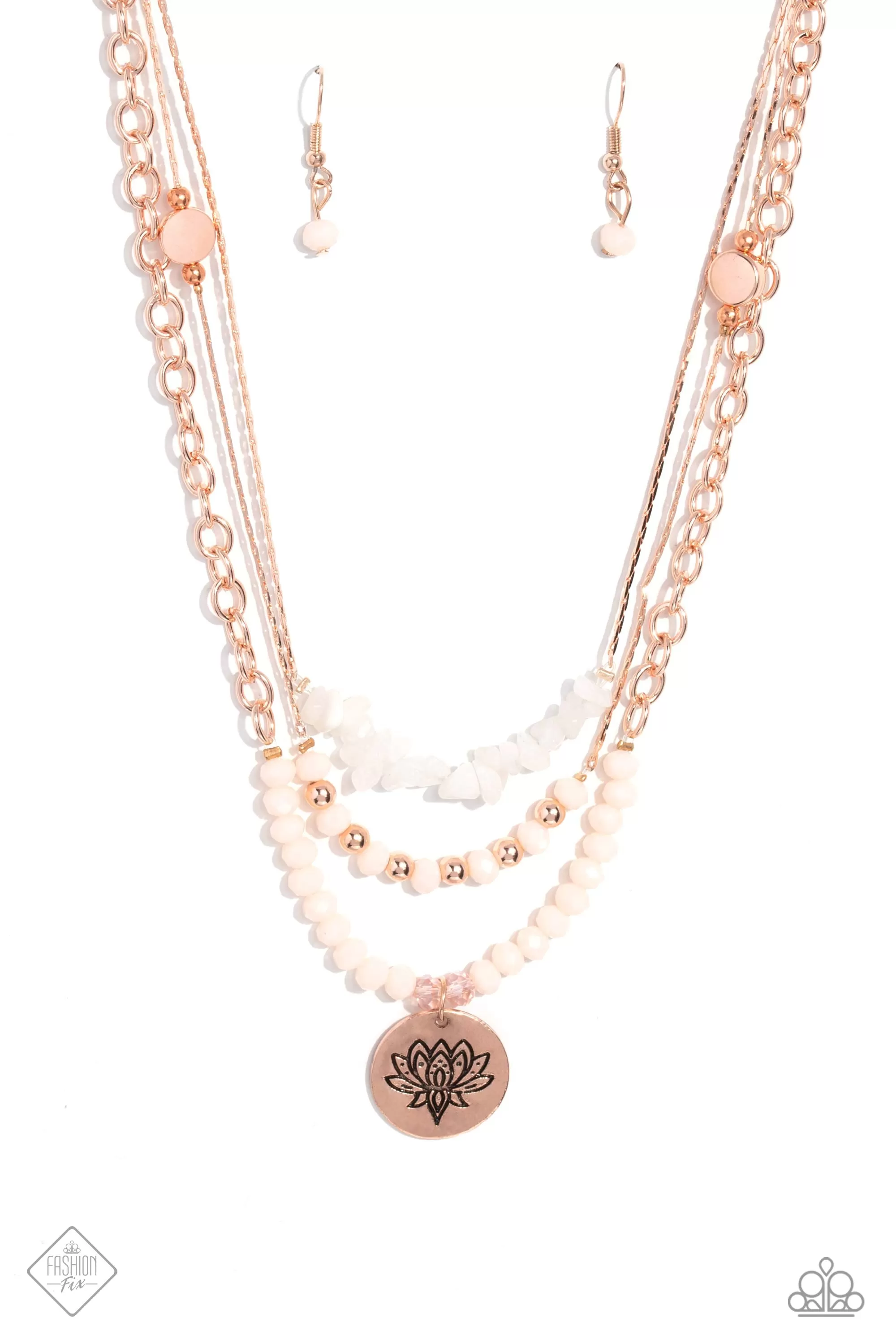 Paparazzi Lotus Luxury Rose Gold Fashion Fix Necklace & Earring Set