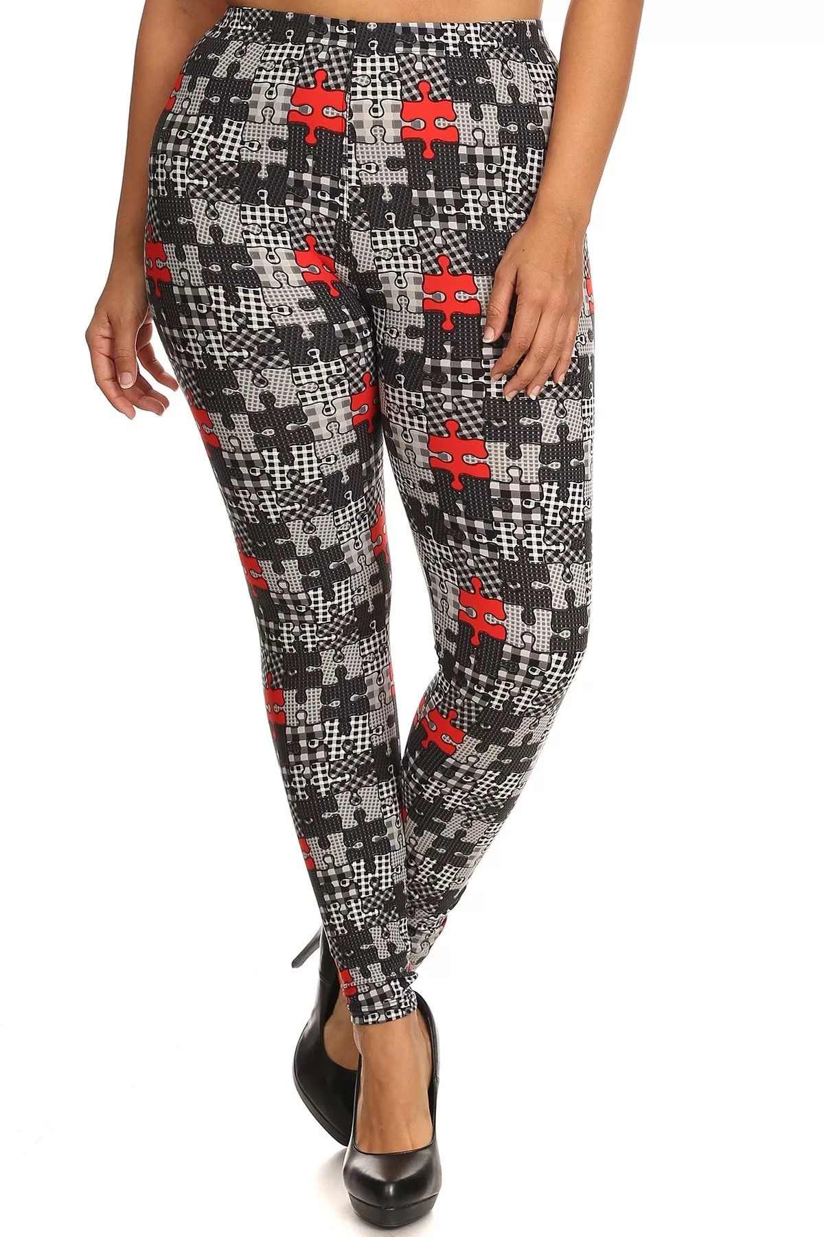 Plus Size Puzzle plaid Print Full Length Leggings