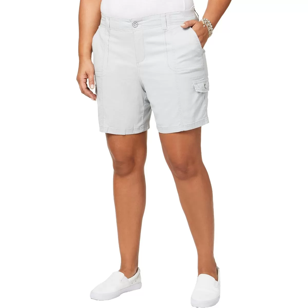 Plus Womens Midi Mid Rise Cargo Shorts