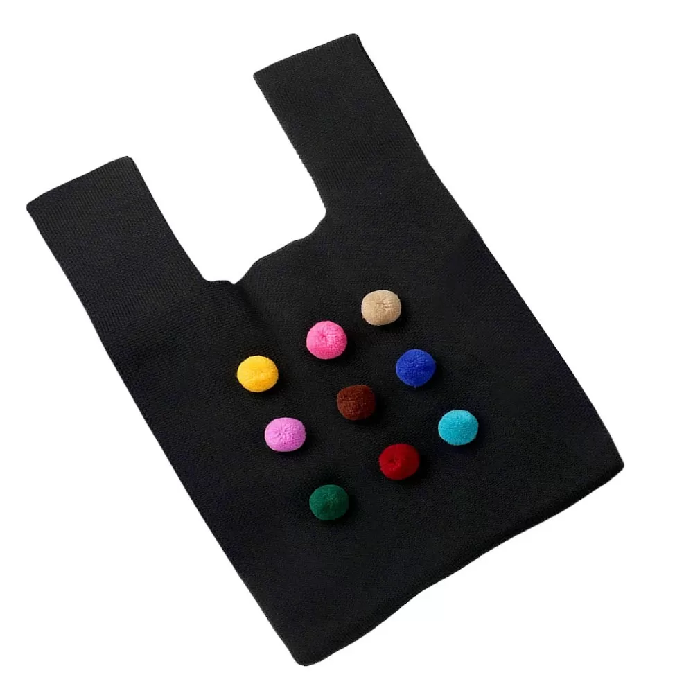 Pom Pom Embellished Knit Tote Bag