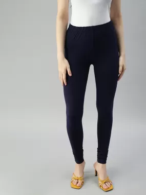 Premium Cotton Dark Blue Solid Women Leggings