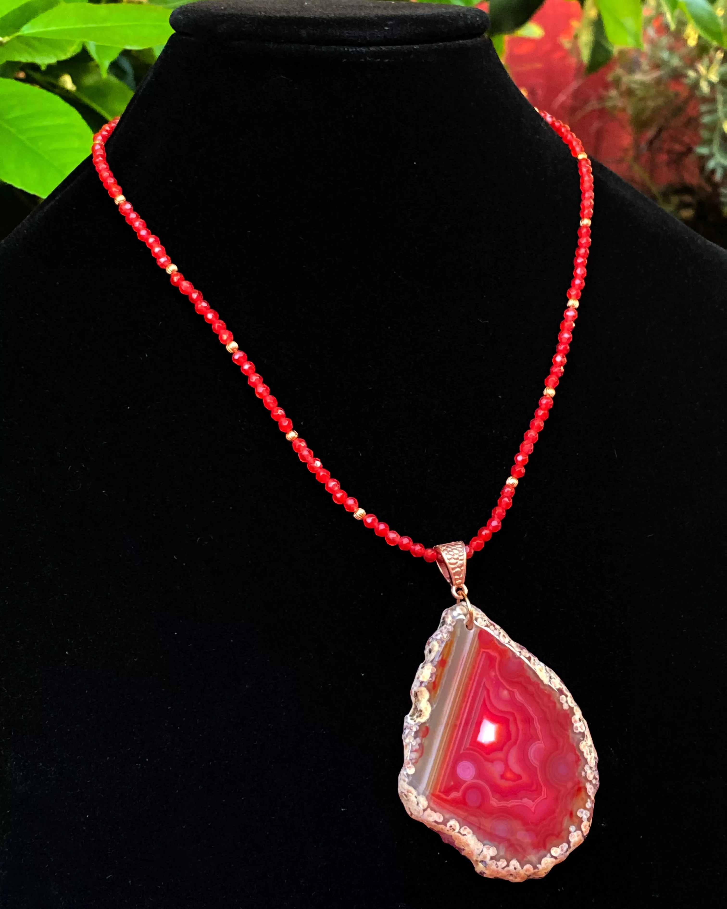 Red Agate gemstone Slice Beaded Necklace