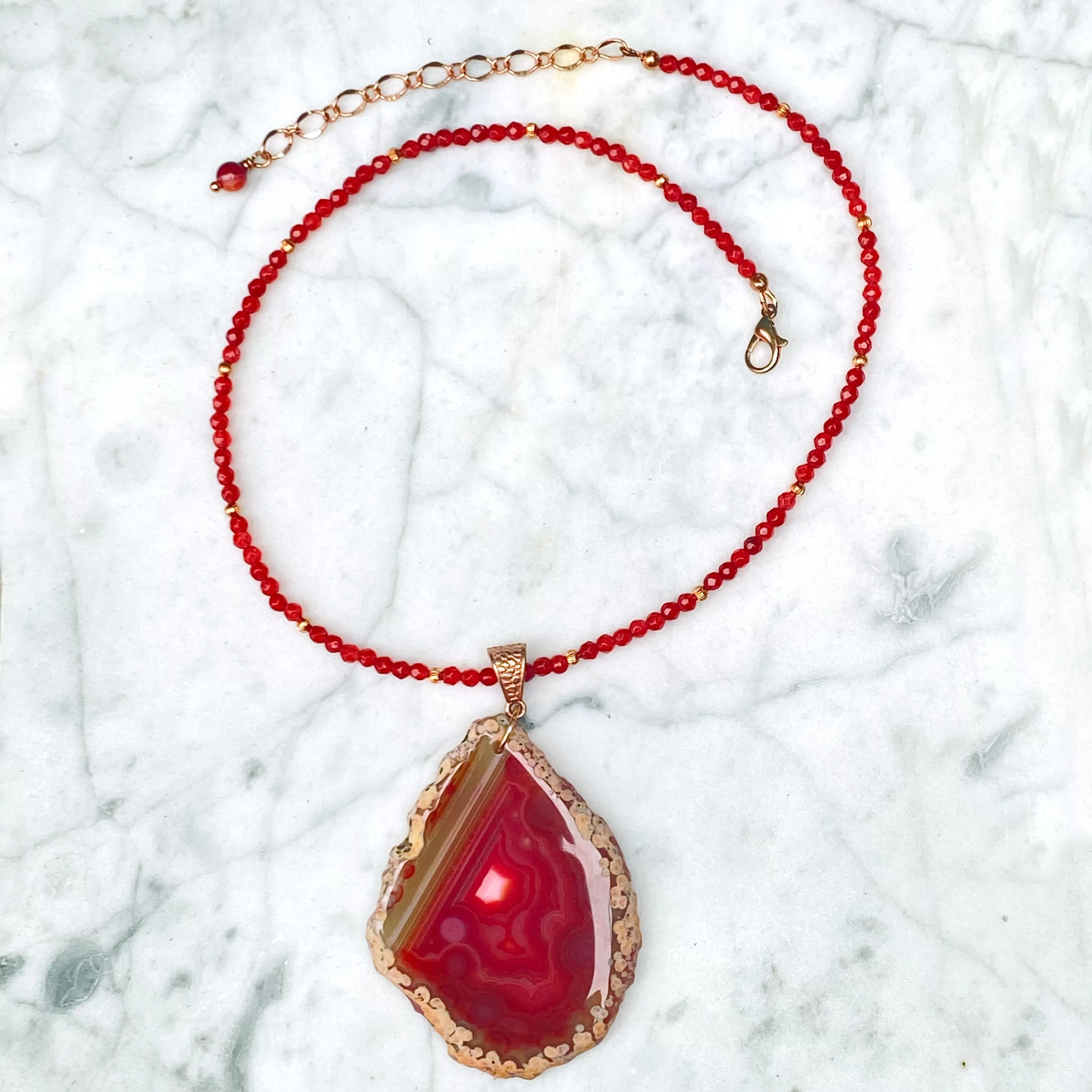 Red Agate gemstone Slice Beaded Necklace