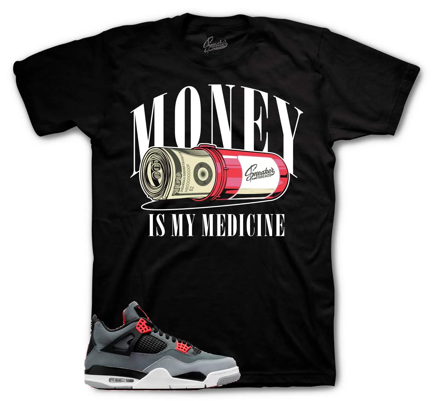 Retro 4 Infrared Shirt - Money Medicine - Black