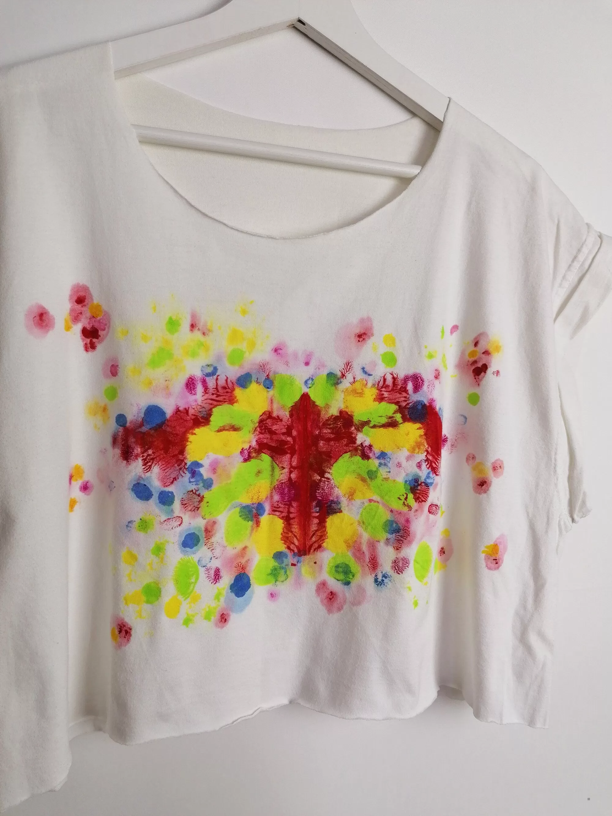 Reworked Hand-painted "Rorschach"  Crop Top White