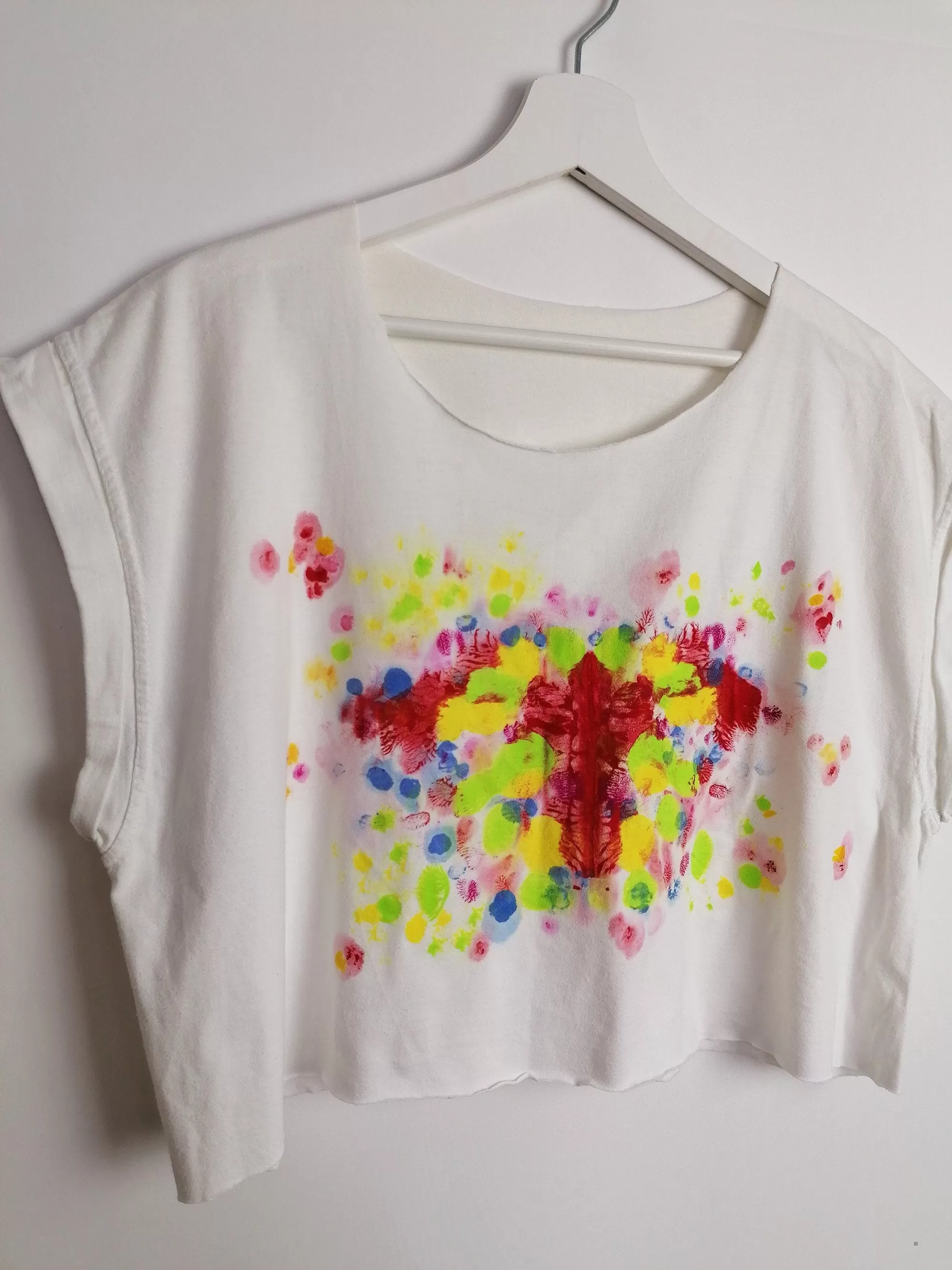 Reworked Hand-painted "Rorschach"  Crop Top White