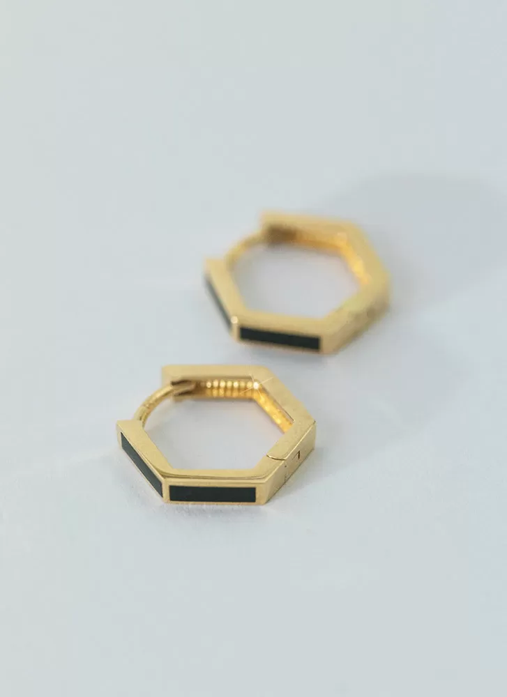 Riva black enamel huggies 14k gold