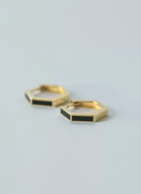 Riva black enamel huggies 14k gold