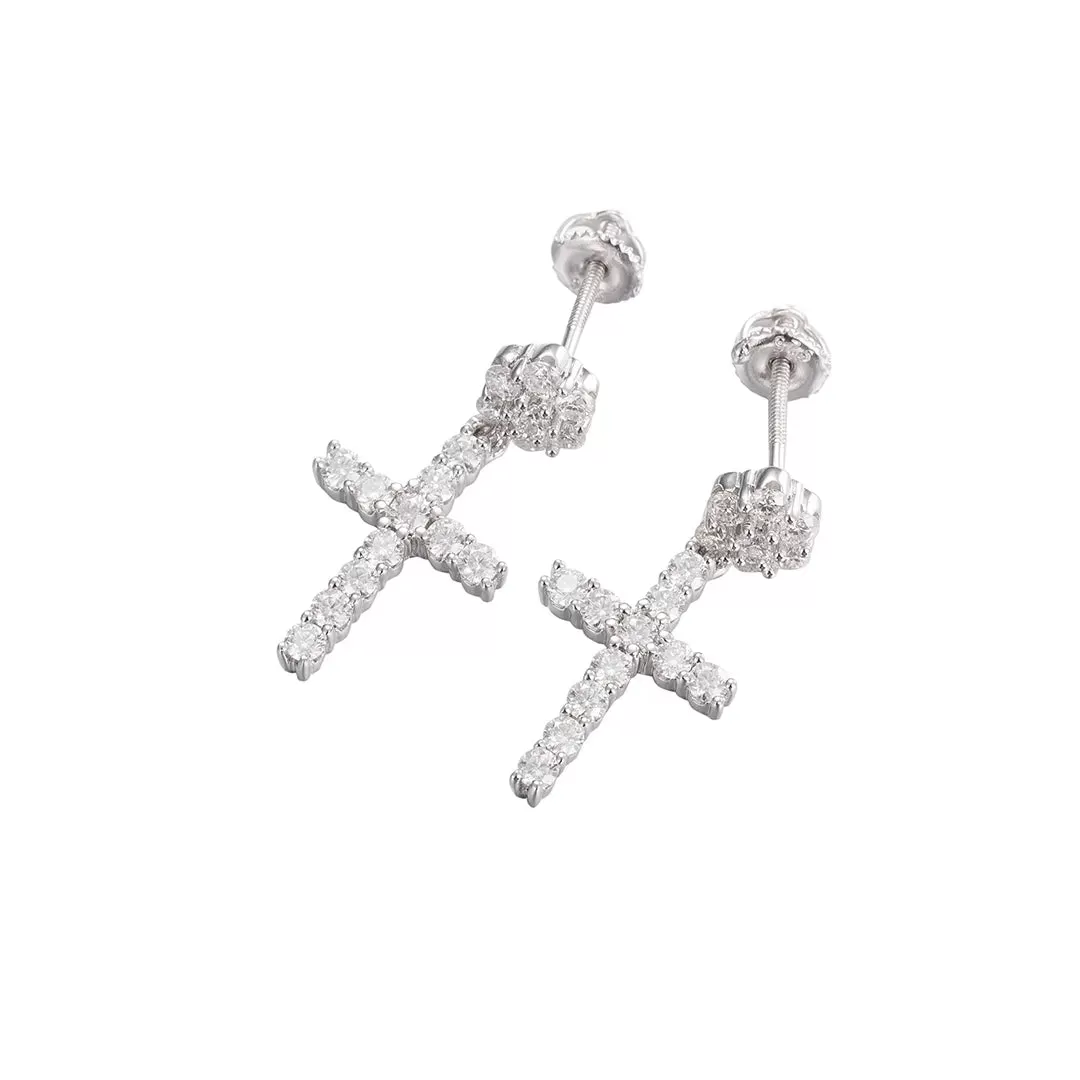 S925 Silver Moissanite Flower Cluster Stud Cross Earring