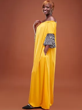 Safari Ayana 3/4 Sleeved Off Shoulder Tent Maxi Dress - Mustard/ Black Print