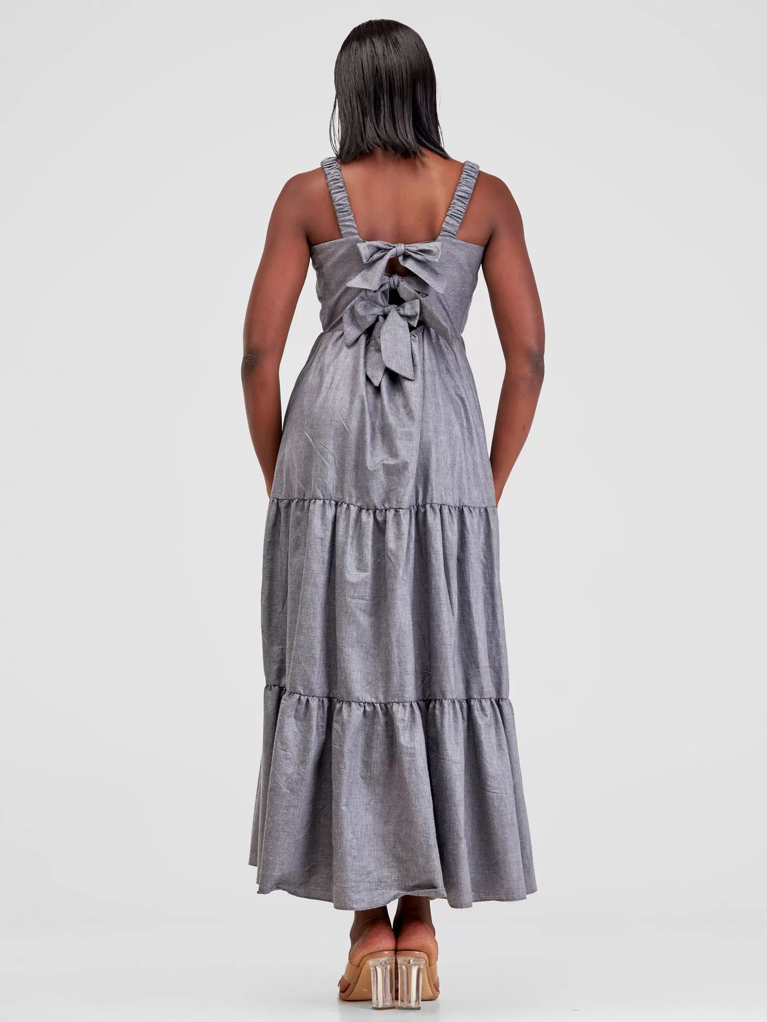 Safari Kikoy Tie Back Maxi Dress - Grey