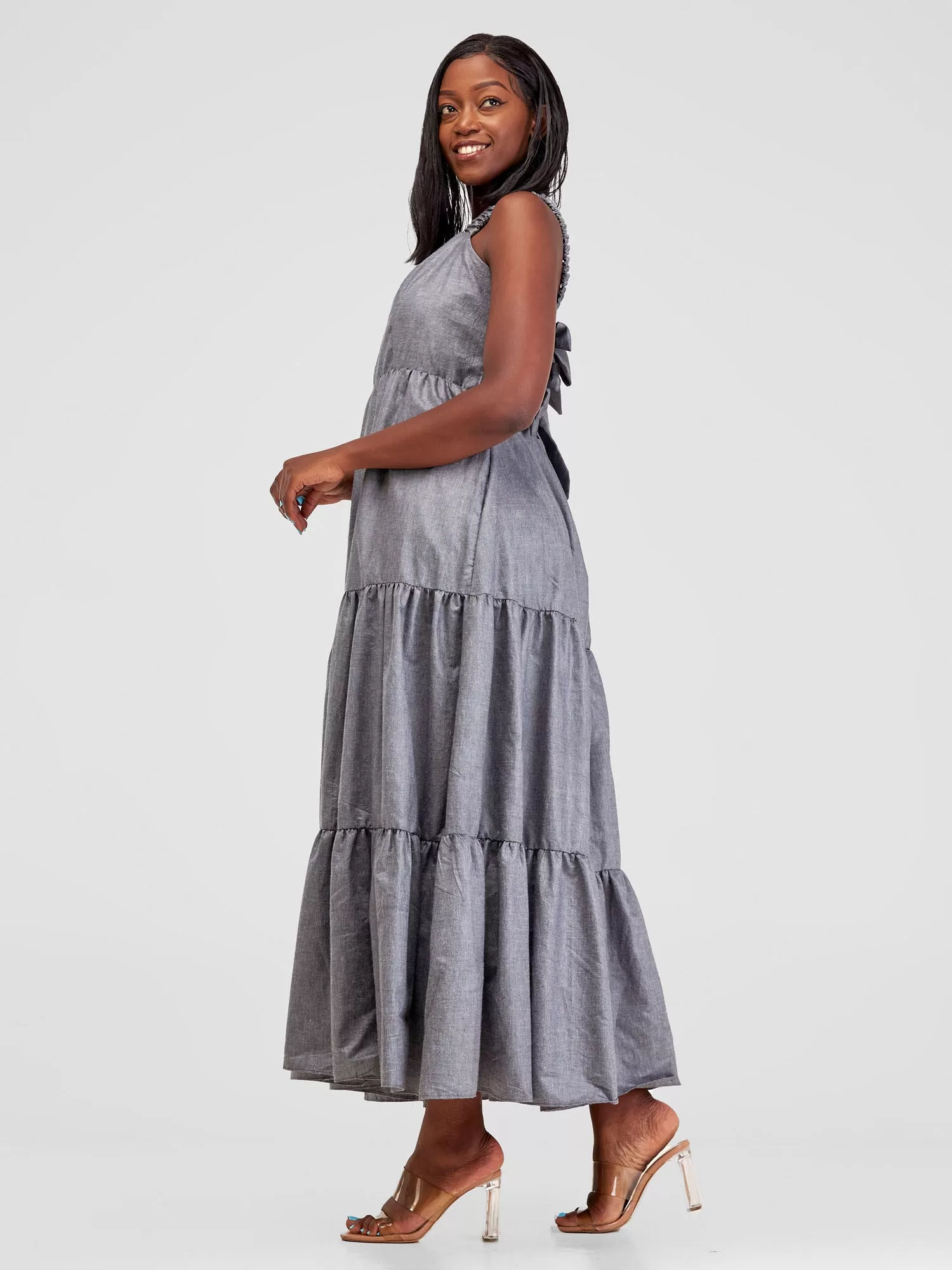 Safari Kikoy Tie Back Maxi Dress - Grey