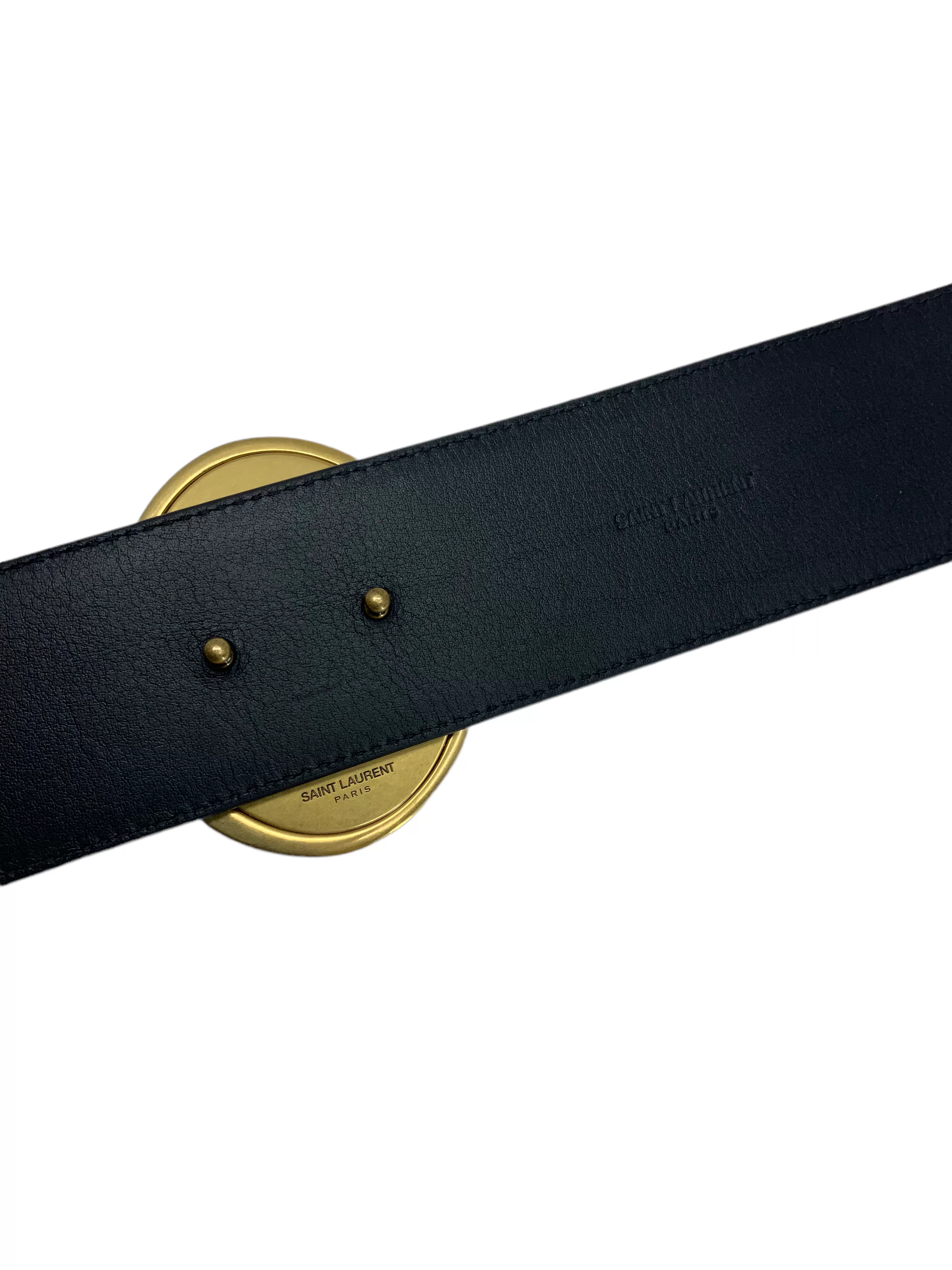 SAINT LAURENT Cabachon Buckle Leather Belt Size 80