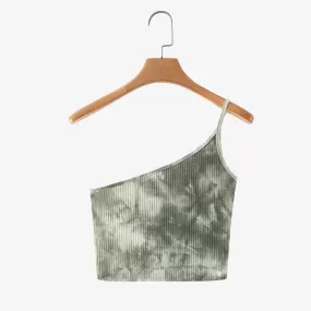 SALE - One Shoulder Strap Acid Wash Crop Top