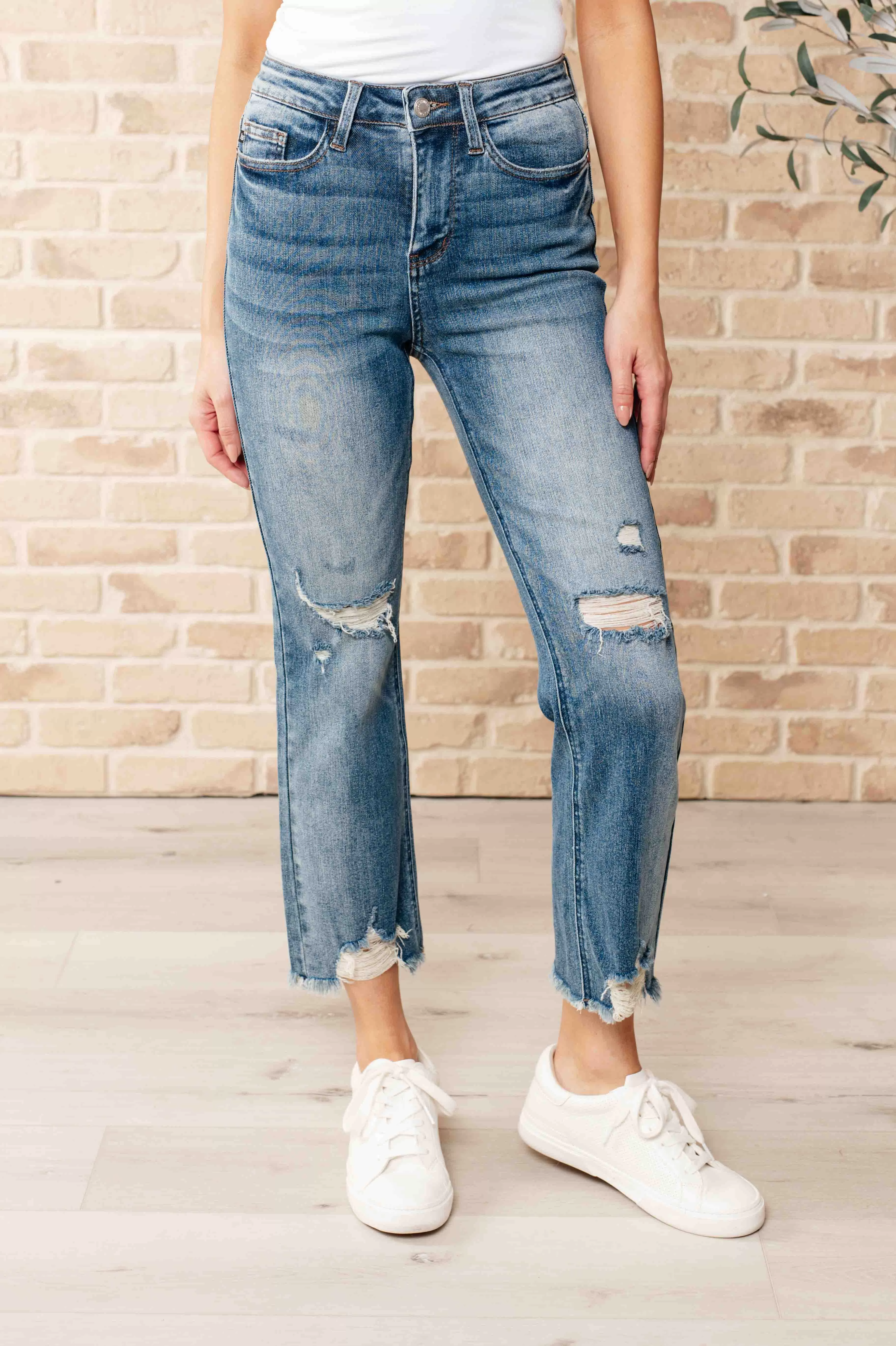 Sally High Waist Distressed Crop Straight Leg Jeans