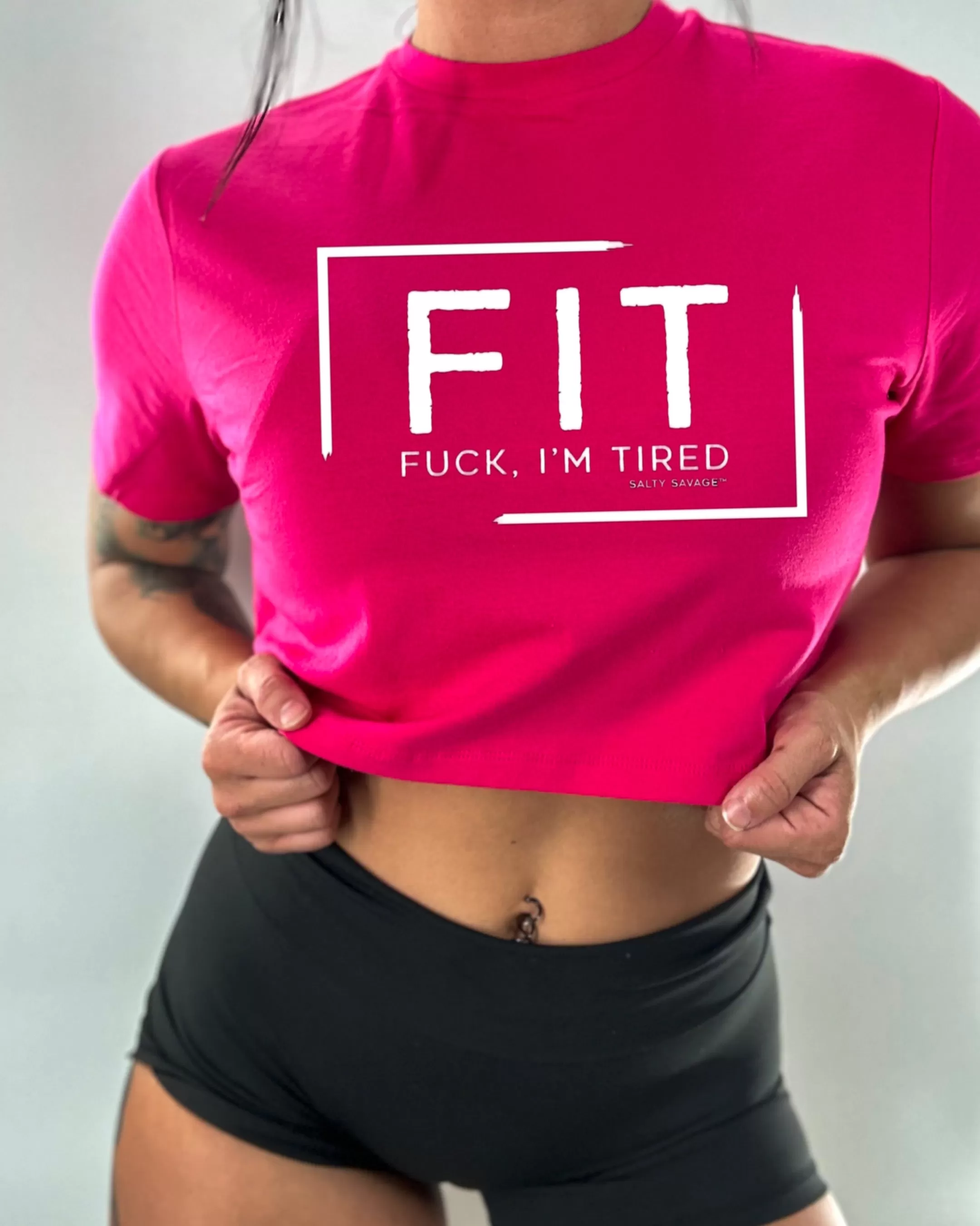 Salty Savage Ladies "FIT Fuck, I’m Tired" Performance Crop Tee