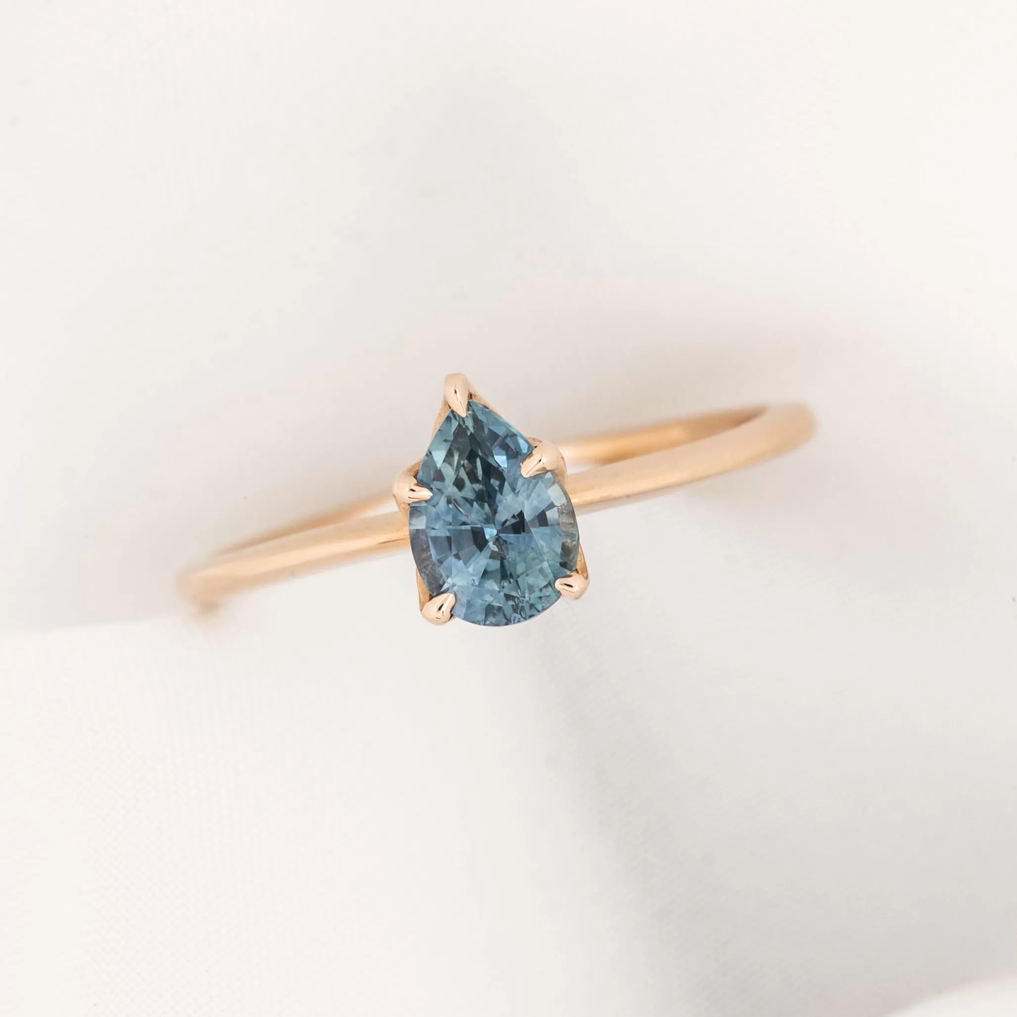 Sara Ring 0.86ct Light Blue Teardrop Montana Sapphire, 14k Rose Gold (One of a kind)