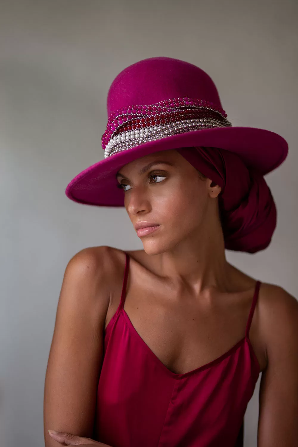 Silver & Pink Beaded Hatband