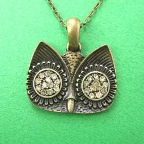 Simple Owl Animal Pendant Necklace in Bronze with Rhinestones on SALE